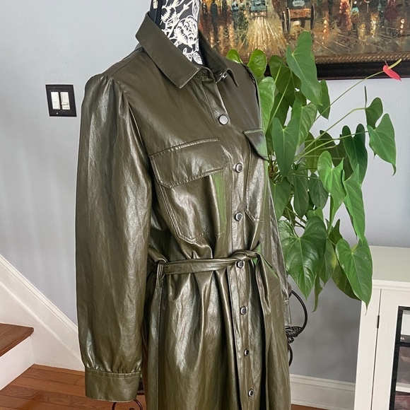 Zara Olive Green Belted Dress - Picture 6 of 14